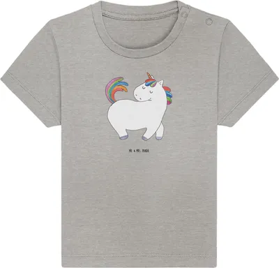 Produktbild von Mr. & Mrs. Panda Babyshirt Einhorn Stolzieren 12. - 18. Monat - Heather Grey - Geschenk,  T-Shirt, Pferd, Stolz, Baby, Bunt, Kinder Oberteil, Unicorn, Kurzarmshirt