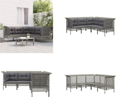 Image de vidaXL 5 pcs. Garden Lounge Set with Coussins Grey Poly Rattan - Garden Lounge Set - Garden Lounge Sets - Outdoor Lounge Set - Terrassen Lounge Set