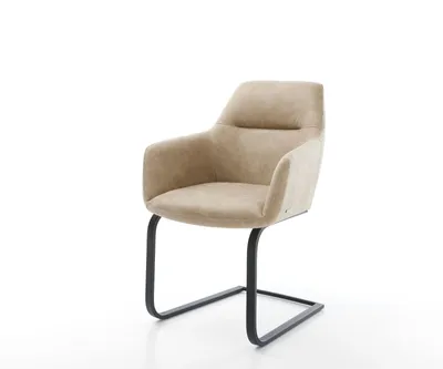 Produktbild von DELIFE Freischwinger Pejo-Flex Mikrofaser Beige Vintage Freischwinger flach Schwarz Taschenfederkern