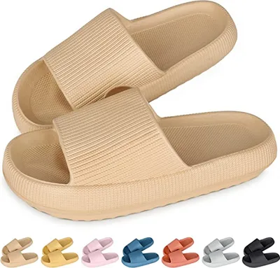 Produktbild von ASKSA Cozislides Original Slippers Herren Damen Hausschuhe Bequeme Rutschfest Ultraleicht Zuhause Badeschuhe Badeschlappen, Khaki, Größe: 40-41