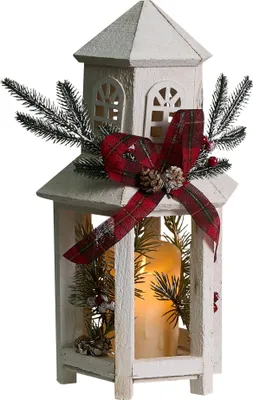 Produktbild von BELIANI LED-Laterne Weiß Tannenholz Weihnachtsdekoration Handgefertigt Traditionell