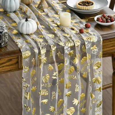 Productafbeelding van Tafelkleed van chiffon, herfstdecoratie, beige, 3 stuks, 70x300 cm