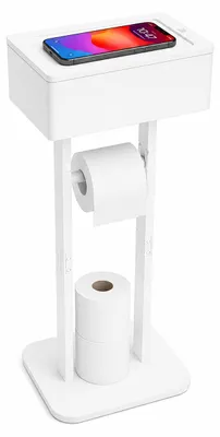 Produktbild von Relaxdays Toilettenpapierhalter, Ersatzrollen, Ablage, Feuchttücherbox, HxBxT: 64,5x25x20 cm, WC-Rollenhalter, weiß
