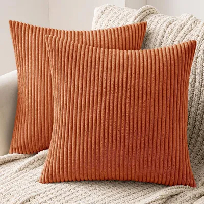Imagen del producto de MIULEE, Juego de 2 fundas de cojín de cuerda, fundas decorativas para sofá de 50x50 cm, color caramelo, funda de cojín decorativa suave con cremallera oculta