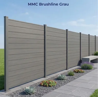 Produktbild von WPC Zaun Komplettset 180 x 180 cm B-Grau – Sichtschutzzaun mit Alupfosten zum Aufschrauben