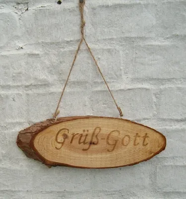 Produktbild von Hängeschild, Türschild,  Holzschild, Grüß Gott Willkommensgruß, 30 cm
