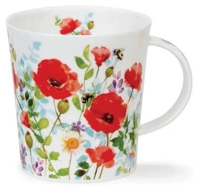 Mok 0,32 L, Feinster Knochenporzellan, Blumenmuster Rot