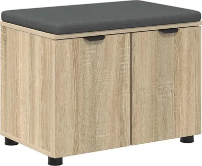 Productafbeelding van vidaXL Flurbank met kussen en plank, Sonoma-eikenhout, 60 x 38 x 46 cm