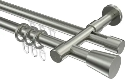 Produktbild von Interdeco Rundrohr-Innenlaufstange / Gardinenstange (Kombination) Edelstahl-Optik, Typ Prestige Sitra (Konus), 20 mm Ø 2-läufig, 320 cm