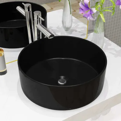 Produktbild von vidaXL Waschbecken Keramik Rund Schwarz 40 x 15 cm