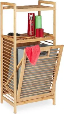Image de Étagère de salle de bain en bambou avec panier à linge