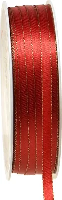 Produktbild von Weihnachts-Geschenkband Rot Gold 6mm x 50m Satinband Dekoration