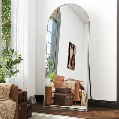 Produktbild von Ganzkörperspiegel Bogen 170 x 70 cm Silber Aluminiumrahmen mit Ständer zum Aufhängen
