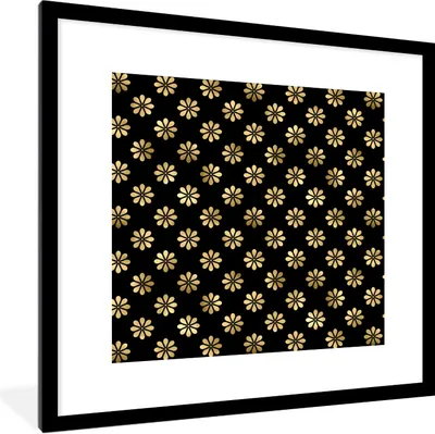 Produktbild von MuchoWow® Gerahmtes Poster Muster - Blumen - Gold 40x40 cm - Poster mit Schwarzem Bilderrahmen Wandposter Rahmen Foto Bilder - Poster - Plakat im Rahmen