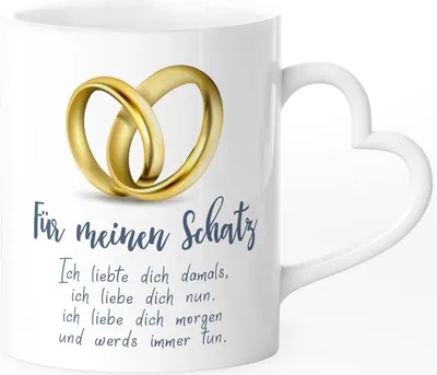 Produktbild von Herz-Henkel Tasse mit Liebeserklärung, Für meinen Schatz Spruch, Geschenkidee Valentinstag Hochzeitstag SpecialMe® weiß Herz-Tasse