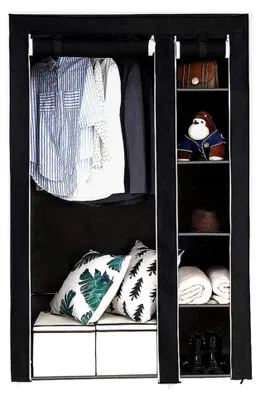 Produktbild von Kleiderschrank, Stoffschrank, Faltschrank mit Kleiderstange, 172×105×43 cm, Schwarz
