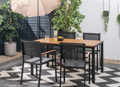Produktbild von home24 Gartenessgruppe - 5-teilig - Akazie Massiv / Aluminium - Braun / Schwarz
