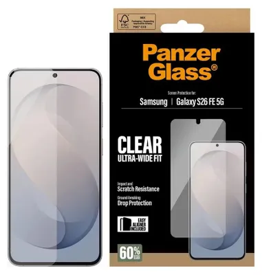 Productafbeelding van PanzerGlass Ultra-Wide Fit Anti-Bacterial Screenprotector incl. applicator voor de Samsung Galaxy S26 FE