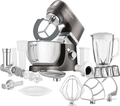 Obrázek produktu pro SENCOR STM 6378BK Kuchyňský robot, 1 000W motor s 6 let zárukou, 8 rychlostÍ, 4,5 l nerez nádoba, 1,5 l skleněný mixer, 4 nástavce, masomlýnek, osvětlení nádoby, kráječ/strouhač