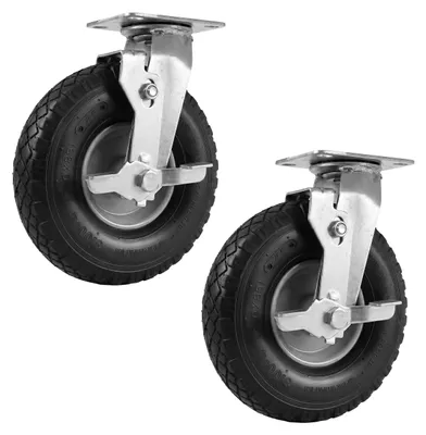 Immagine prodotto di Ruota girevole con freno Relaxdays, set da 2, 3.00-4, 120 kg, con pneumatico, gomma, acciaio, ruota per carichi pesanti, nero/argento