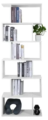 Produktbild von Bücherregal S-förmig weiß Holz 6 Ebenen 70x24x190.5 cm