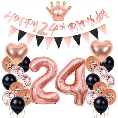 24. Geburtstag Ballon-Deko Set Roségold Schwarz Party