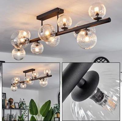 Produktbild von Isorella Deckenlampe aus Metall/Riffelglas in Schwarz/Klar