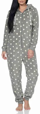 Produktbild von Damen Schlafanzug Jumpsuit Overall in Tupfen Punkte Optik aus kuschelig warmen ; grau , 40