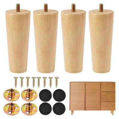 Immagine prodotto di 4 piedini in legno per mobili, altezza 12 cm, con viti e inserti in gomma