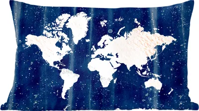 Produktbild von MuchoWow® Zierkissen Sofakissen Wohnzimmer Dekokissen 50x30 cm Weltkarte - Weiß - Blau - Wohnzimmerdekoration - Polster mit Photo