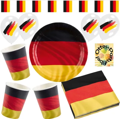 Produktbild von Deutschland Germany German Party-Set 59tlg. für 16 Gäste : 16 Teller 16 Becher 20 Servietten 1 Wimpelkette 6 Luftballons