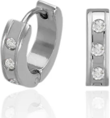 Produktbild von Edelstahl Scharniercreolen Ohrringe 13mm mit Zirkoniasteinen