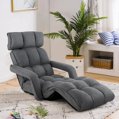 Produktbild von GOPLUS Bodensessel, Relaxliege mit 6-fach verstellbarer Rückenlehne, Armlehnen, klappbar, Bodensofa für Wohnzimmer & Arbeitszimmer (Dunkel Grau)