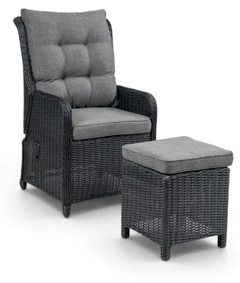 Produktbild von Loungesessel mit Hocker 40 x 40 cm | Dublin | Polyrattan | Schwarz