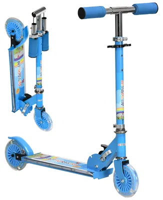 Productafbeelding van Kinderstep met LED-wielen, 124 mm wielen, opvouwbaar, in hoogte verstelbaar, met muziek, achterrem, blauw