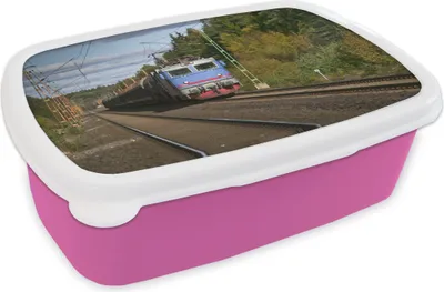 Produktbild von KitchenYeah® Lunchbox Brotzeit Brotdose 17x11 cm Ein Zug auf einer Eisenbahnstrecke Kinder Brotzeitdose - Lunchpaket - Brotkasten  - Sandwich Box