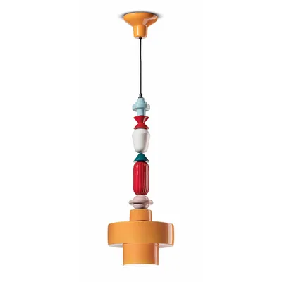 Zdjęcie produktu dla Ferroluce ceramiczna lampa wisząca Lariat 74cm pomarańczowa okrągła