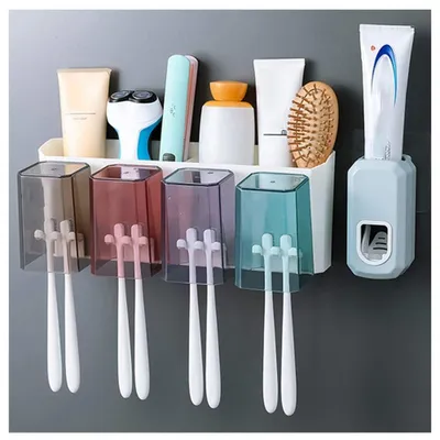 Immagine prodotto di Solidchoice - Porta spazzolini da bagno da montare a parete, con dispenser di dentifricio e set di bicchieri