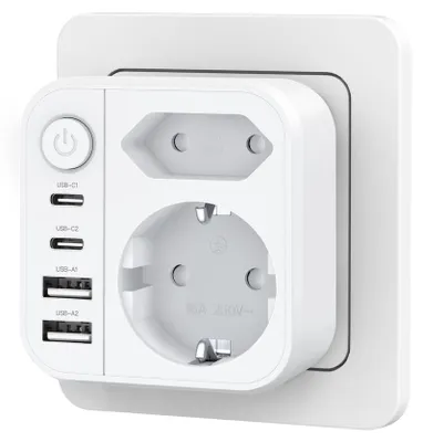 Image de Prise multiple OUFUYU 6 en 1 avec ports USB, prise murale 3680W/16A