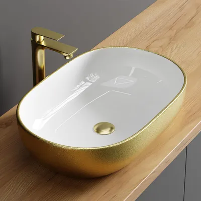 Produktbild von Planetmöbel Aquil Deluxe Waschbecken Oval 60 cm - Gold | Aufsatzwaschbecken für Badezimmer und Gäste-WC