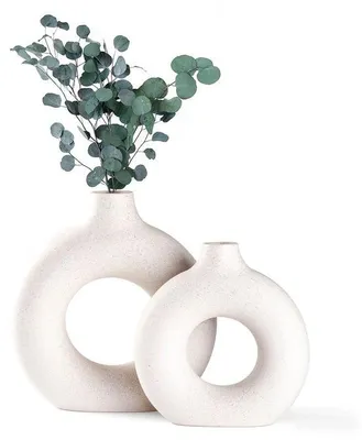Produktbild von Keramische Vazen für Pampasgras, moderne Wohnaccessoires, handgefertigte Vase, weiße matte Keramik, gedrohte Blumen, Dekorationen für Büro und Wohnen