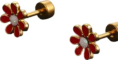Image de Boucle doreille Flower Doré/Rouge - Élégance et Originalité KP21746