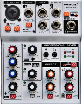 Obrázek produktu pro Audio mixér, 4 kanály, funkce Bluetooth, efekt zpoždění, EU PLUG