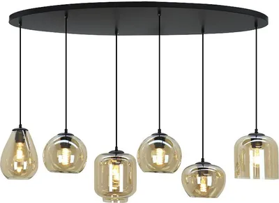 Produktbild von Olucia - CAIA - Pendelleuchte - Bernstein / Schwarz - 6 Lampen