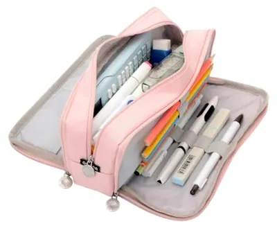 Produktbild von Federmäppchen mit großer Kapazität und 3 Fächern für Büro und Schule (Rosa)
