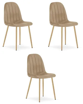 Imagen del producto de Sillón - Leobert - Padva - Terciopelo marrón/Patas de roble - 44,5 x 53 x 87 cm - Juego de 3