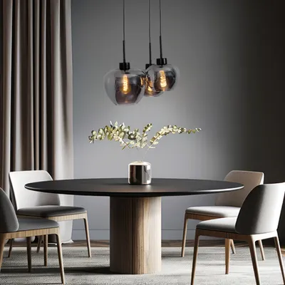 Zdjęcie produktu dla Lampa wisząca, czarna, przydymione szkło, 3 płomienie, wys. 120 cm
