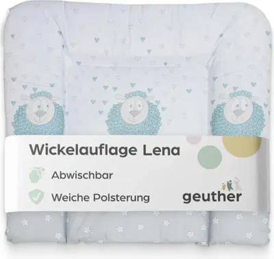 Produktbild von GEUTHER Wickelauflage „Lena“ im Schafdesign | 85 × 75 cm | abwischbar | mit Kopfschutz & erhöhtem Rand | extra breit | Wickelunterlage für Wickelkommoden