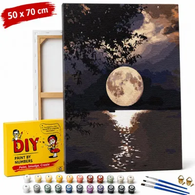 Produktbild von Malvorlage nach Zahlen mit Rahmen „Vollmond“, 50 x 70 cm