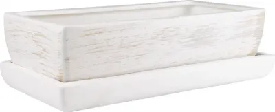 Obrázok produktu pre Keramický kvetináč 29 cm Obdĺžnikový kvetináč s podšálkou svetlý betónový kaktus